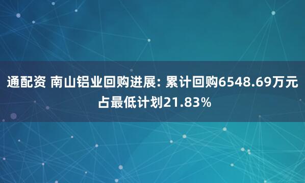 通配资 南山铝业回购进展: 累计回购6548.69万元 占最低计划21.83%